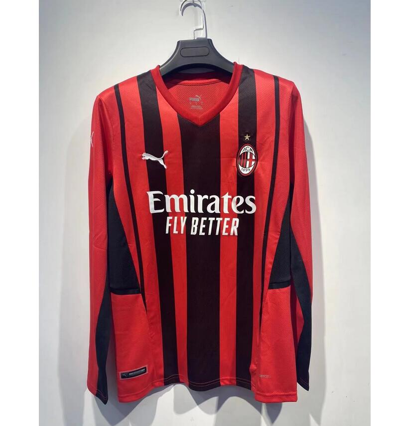 2021/22 AC Milan Long Sleeve Home Kit Soccer Jersey